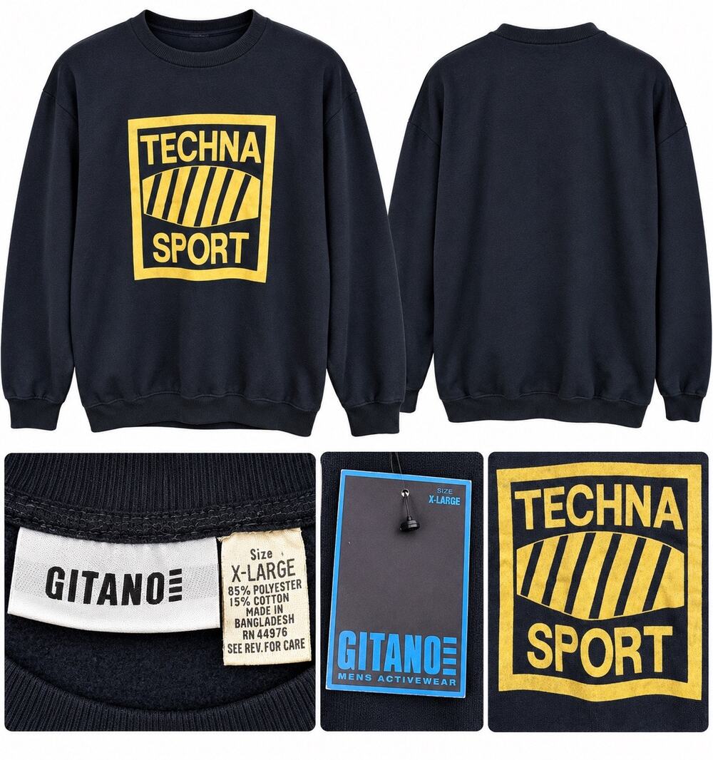 Vintage Gitano Techna Sport Sweatshirt Men’s XL Black Gold Graphic NWT Deadstock